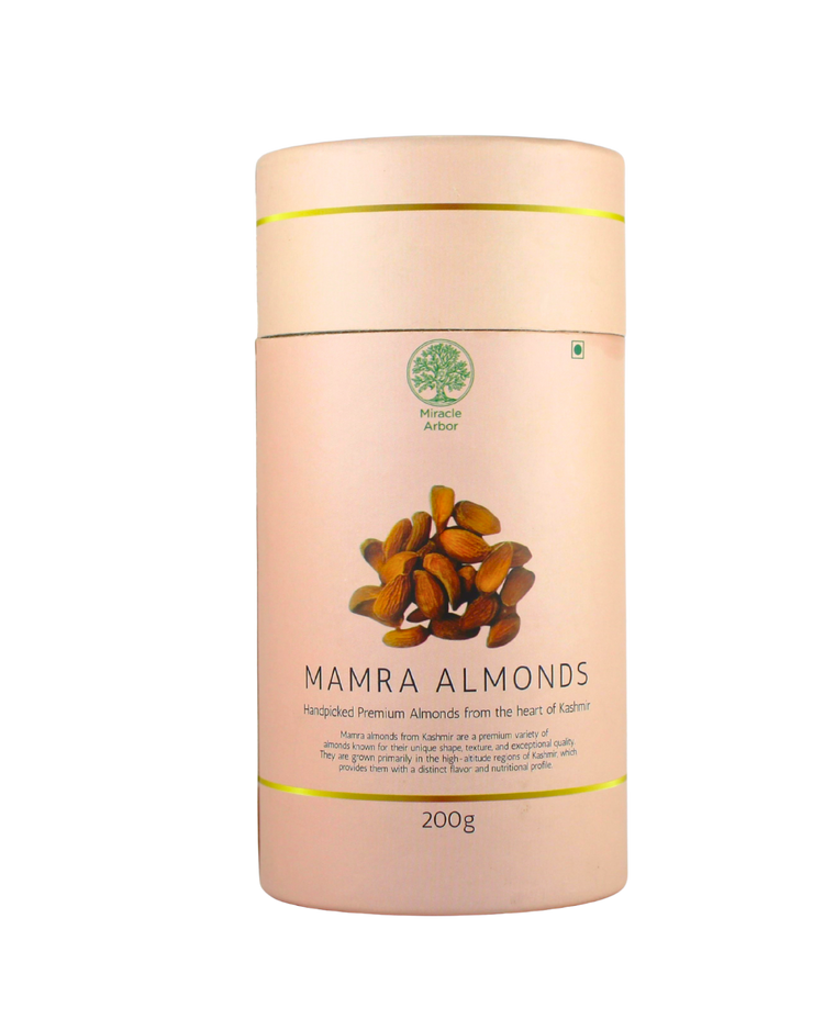 Miracle Arbor Mamra Almonds packaging tube