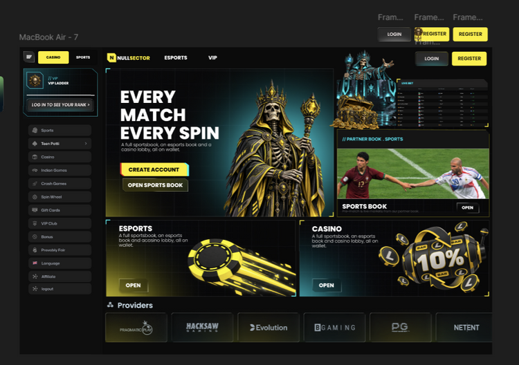 Nullsector esports and casino website design